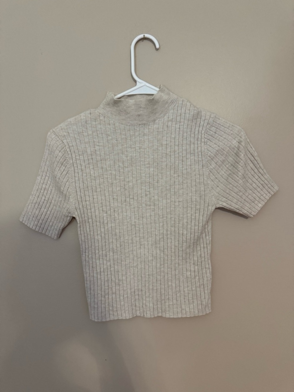 a new day Cream Ribbed Mock Neck Short Sleeve Top